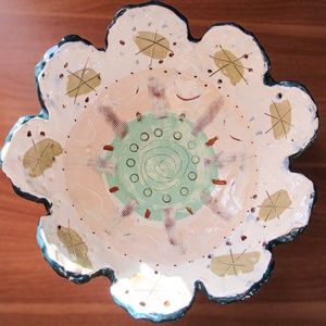 Large Vintage Bowl Studio Pottery Artist Signed Fruit Bowl Scalloped Decorative